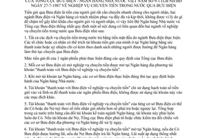 Thông tư liên bộ 9-TTLB/NH/BĐ nghiệp vụ chuyển tiền trong nước qua bưu điện