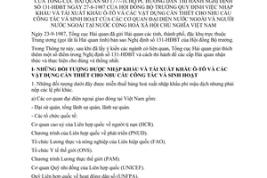 Thông tư 1777-TCHQ/PC nhập khẩu tái xuất khẩu ô tô vật dụng cần thiết nhu cầu công tác sinh hoạt