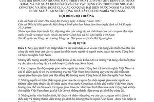 Nghị định 131-HĐBT nhập khẩu và tái xuất khẩu ô tô và vật dụng cần thiết cho nhu cầu công tác và sinh hoạt cơ quan đại diện nước ngoài tại Việt Nam