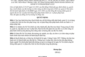 Quyết định 275-TC/PC  thống nhất phát hành quản lý sử dụng vé phạt tiền, biên lại thu tiền phạt trong xử phạt hành chinh