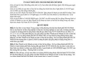 Quyết định 185/QĐ-UB  tổ chức thực hiện tiêu chuẩn Việt Nam TCVN 4244-86 “quy phạm kỹ thuật an toàn thiết bị nâng”