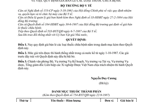 Quyết định  754 - BYT/QĐ  quy định giá bán lẻ các loại thuốc chữa bệnh
