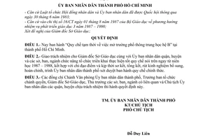 Quyết định 192/QĐ-UB Quy chế tạm thời mở trường phổ thông trung học hệ B