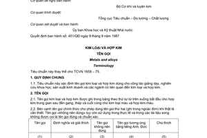 Tiêu chuẩn Việt Nam TCVN 1658:1987 về Kim loại và hợp kim - Tên gọi do Ủy ban Khoa học và Kỹ thuật Nhà nước ban hành