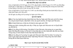 Quyết định  300-TC/NSNN  Mục lục Ngân sách Nhà nước