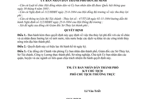 Quyết định 202/QĐ-UB thu thủy lợi phí