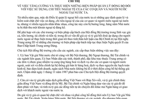 Chỉ thị 291-CT tăng cường thực hiện biện pháp quản lý đồng bộ sử dụng chi tiêu ngoại tệ cơ quan người nước ngoài