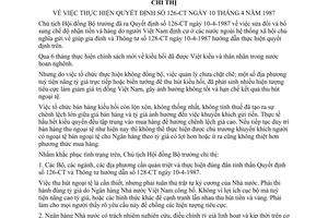 Chỉ thị 292-CT thực hiện quyết định 126-CT