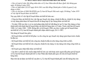 Quy định tạm thời 220/QĐ-UB lập kế hoạch khảo sát thiết kế