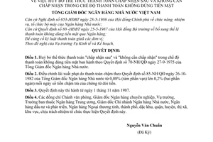 Quyết định 109 -NH/QĐ huỷ bỏ thể thức thanh toán chấp nhận sau và không cần chấp nhận trong chế độ thanh toán không dùng tiền mặt