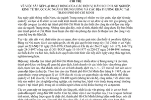 Chỉ thị 311-CT sắp xếp lại hoạt động đơn vị hành chính sự nghiệp kinh tế thuộc ngành trung ương địa phương khác thành phố  Hồ Chí Minh