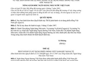 Quyết định 111-NH/QĐ  thể lệ phát hành sử dụng phiếu đồng Việt Nam gốc ngoại tệ