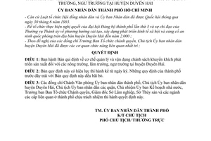 Quyết định 269/QĐ-UB  bản qui định cơ chế quản lý  vận dụng chánh sách khuyến khích phát triển nông, lâm,  ngư trường tại huyện Duyên Hải