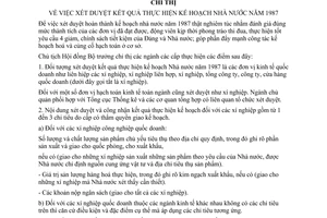 Chỉ thị 329-CT xét duyệt kết quả thực hiện kế hoạch nhà nước 1987