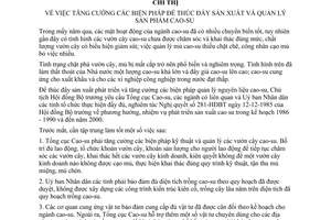 Chỉ thị 338-CT tăng cường biện pháp thúc đẩy sản xuất  quản lý sản phẩm cao-su