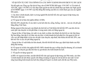 Quyết định  342/CT  quyền tự chủ tài chính của các đơn vị kinh doanh dịch vụ du lịch