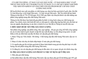 thông tư liên bộ 2750-KHKT/VG/TC/TT quy định tạm thời khuyến khích vật chất sản phẩm cấp dấu chất lượng nhà nước