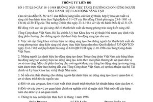 thông tư liên bộ 1-TT/LB hướng dẫn tặng thưởng người đạt danh hiệu lao động sáng tạo