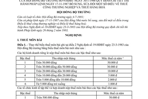 Nghị định 9-HĐBT thuế công thương nghiệp và thuế hàng hoá để thi hành pháp lệnh ngày 17-11-1987 bổ sung thuế công thương nghiệp và thuế hàng hoá
