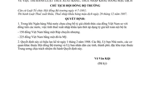 Quyết định 36-CT  thi hành luật thuế xuất  nhập khẩu hàng mậu dịch