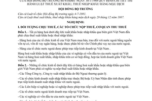 Nghị định 8-HĐBT quy định chi tiết thi hành luật thuế xuất khẩu, thuế nhập khẩu hàng mậu dịch