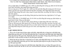 Thông tư 114-TCHQ/PC nguyên tắc thủ tục khai báo tính thuế, nộp thuế, thu thuế xuất nhập khẩu hàng mậu dịch