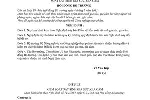 Nghị định 11-HĐBT điều lệ kiểm soát sát sinh gia súc, gia cầm