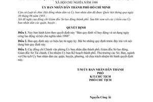 Quyết định  47/QĐ-UB bản quy định về huy động và sử dụng ngày công lao động xã hội chủ nghĩa năm 1988