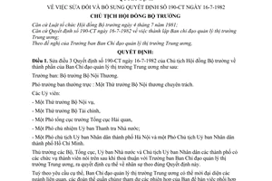 Quyết định  54-CT  sửa đổi  quyết định190-ct năm 1982