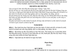 Nghị định 27-HĐBT bản quy định về chính sách đối với kinh tế cá thể, kinh tế tư doanh sản xuất công nghiệp, dịch vụ công nghiệp xây dựng, vận tải