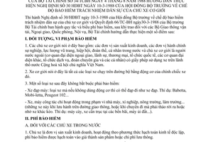 Thông tư 34/TCBH chế độ bảo hiểm trách nhiệm dân sự chủ xe cơ giới hướng dẫn Nghị định 30-HĐBT