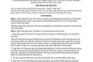 Nghị định 53-HĐBT tổ chức bộ máy Ngân hàng Nhà nước do Hội đồng Bộ trưởng ban hành Việt Nam