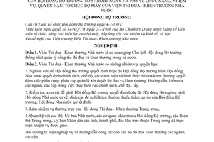 Nghị định 57-HĐBT chức năng, nhiệm vụ, quyền hạn, tổ chức bộ máy của viện thi đua - khen thưởng Nhà nước