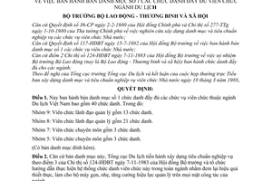 Quyết định 127-LĐTBVXH/QĐ ngày 13-4-1988 bản danh mục số 1 các chức danh đầy đủ viên chức ngành du lịch