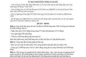 Quyết định 141/QĐ.UB giao chỉ tiêu vốn đầu tư xây dựng cơ bản năm 1988 An Giang
