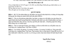 Quyết định 321-BYT/QĐ  cho phép nhập các chế phẩm của máu để chữa bệnh