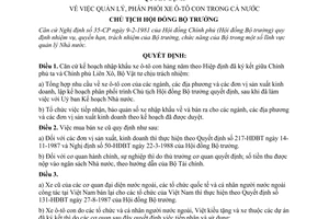 Quyết định  124-CT quản lý, phân phối xe ô-tô con trong cả nước