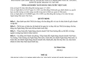Quyết định 19-NH/QĐ  thể lệ tín dụng vốn lưu động đối với các tổ chức kinh tế quốc doanh tập thể