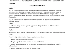 Decree No. 85-HDBT of May 13, 1988, on industrial designs.
