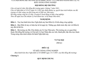 Nghị định 85-HĐBT điều lệ về kiểu dáng công nghiệp