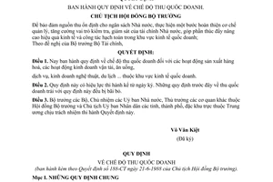 Quyết định  188-CT  quy định về chế độ thu quốc doanh