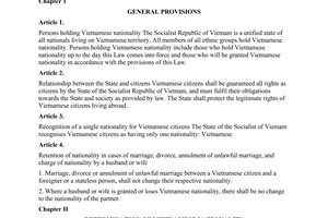 Law No.08-LCT/HDNN8, on nationality of Vietnam, passed by the National Assembly