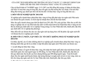 Thông tư 202-CT quy định tạm thời chế độ thu khai thác vàng từ lòng đất