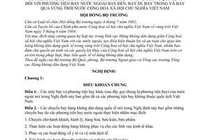 Nghị định 111-HDDBT những quy định đối với phương tiện bay nước ngoài bay đến, bay đi, bay trong và bay qua vùng trời nước CHXHCN Việt Nam