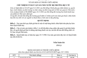 Quyết định liên bộ  612-LB/UBVGNN/BYT  giá bán lẻ thuốc chữa bệnh