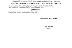 Nghị quyết 91/NQ/HĐNN8 phê chuẩn Quy chế xây dựng luật và pháp lệnh