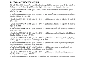 Thông báo 118/TB-UB  thi hành giá vật tư, cước vận tải giá kinh doanh thương nghiệp hàng tiêu dùng
