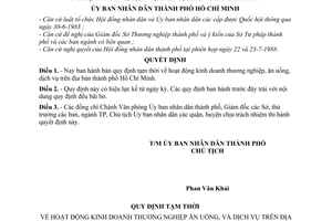 Quyết định 250/QĐ-UB quy định tạm thời hoạt động kinh doanh thương nghiệp, ăn uống, dịch vụ