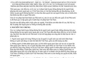 Thông tư liên tịch 01-TTLN hướng dẫn điều tra xử lý vi phạm luật lệ giao thông đường bộ do người, phương tiện nước ngoài gây ra