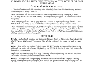 Quyết định 303/QĐ.UB 1988 thực hiện 47-CT.TW giải quyết vấn đề cấp bách ruộng đất An Giang